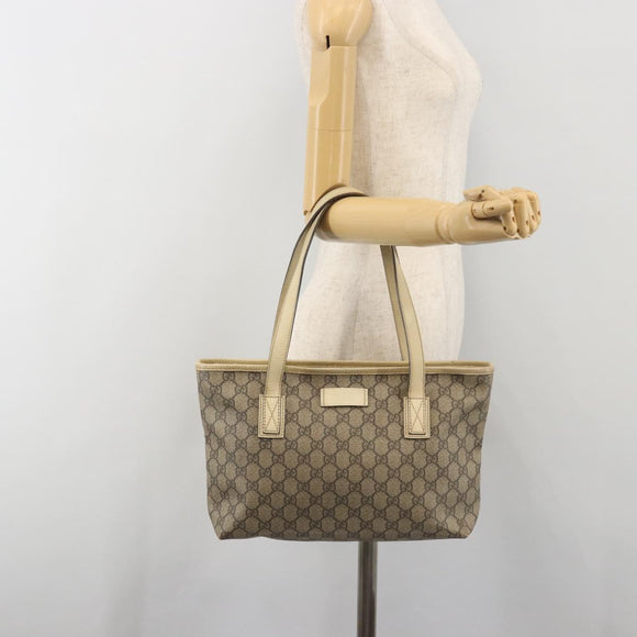 GUCCI GG Supreme Tote Bag PVC Beige Silver 211138 Auth mr2860