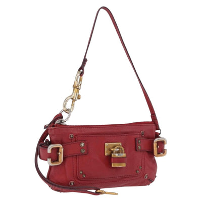 Chloe Accessory Pouch Leather Red Gold Silver Auth mr2868A