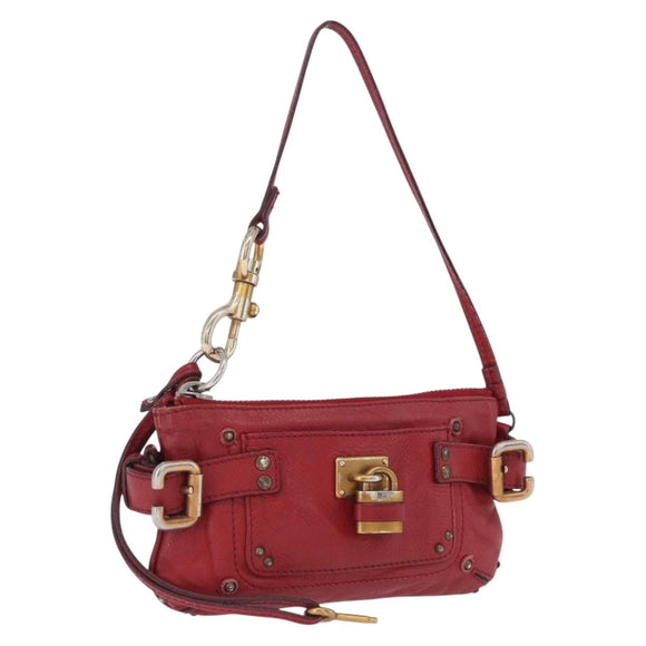Chloe Accessory Pouch Leather Red Gold Silver Auth mr2868A