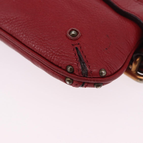 Chloe Accessory Pouch Leather Red Gold Silver Auth mr2868A