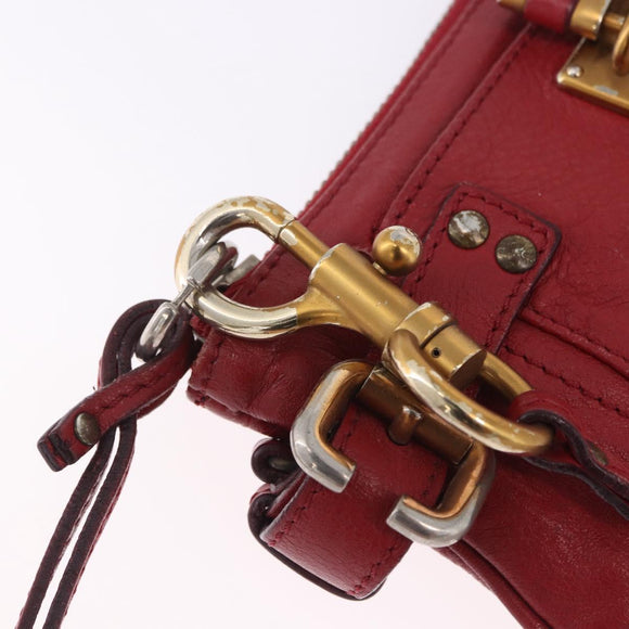 Chloe Accessory Pouch Leather Red Gold Silver Auth mr2868A