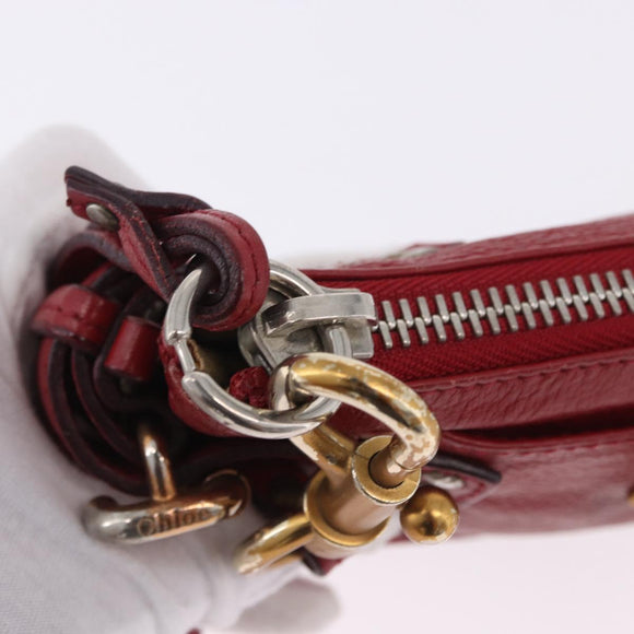 Chloe Accessory Pouch Leather Red Gold Silver Auth mr2868A