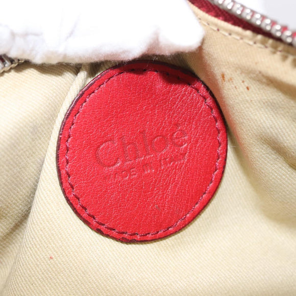 Chloe Accessory Pouch Leather Red Gold Silver Auth mr2868A
