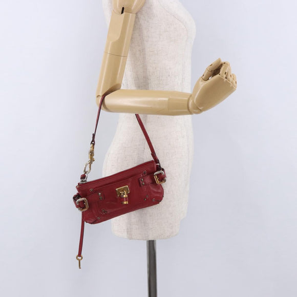 Chloe Accessory Pouch Leather Red Gold Silver Auth mr2868A