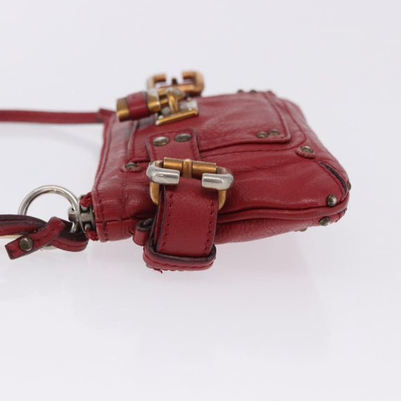 Chloe Accessory Pouch Leather Red Gold Silver Auth mr2868A