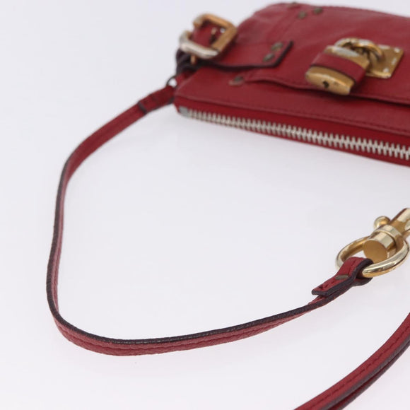 Chloe Accessory Pouch Leather Red Gold Silver Auth mr2868A