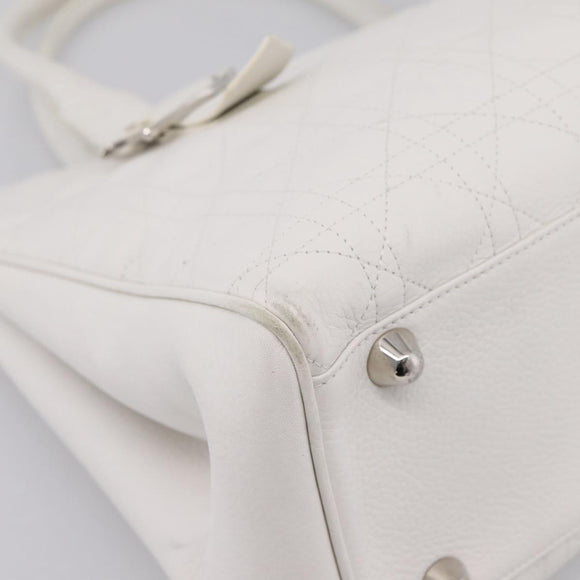 Christian Dior Canage Hand Bag Leather White Silver Auth mr2872V