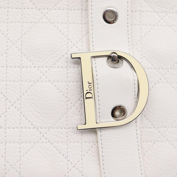 Christian Dior Canage Hand Bag Leather White Silver Auth mr2872V