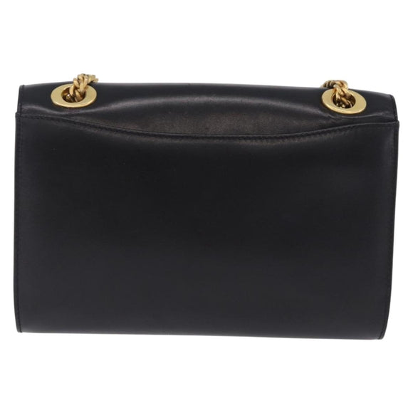 CELINE Chain Shoulder Bag Leather Black Gold Auth mr2876A
