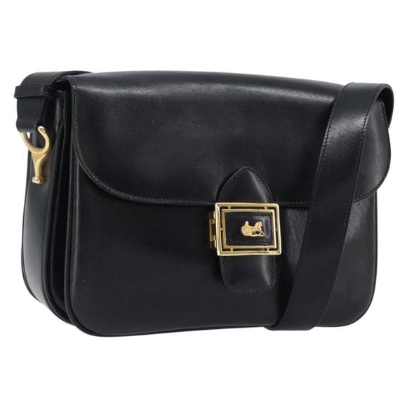 CELINE Shoulder Bag Leather Black Gold Auth mr2877