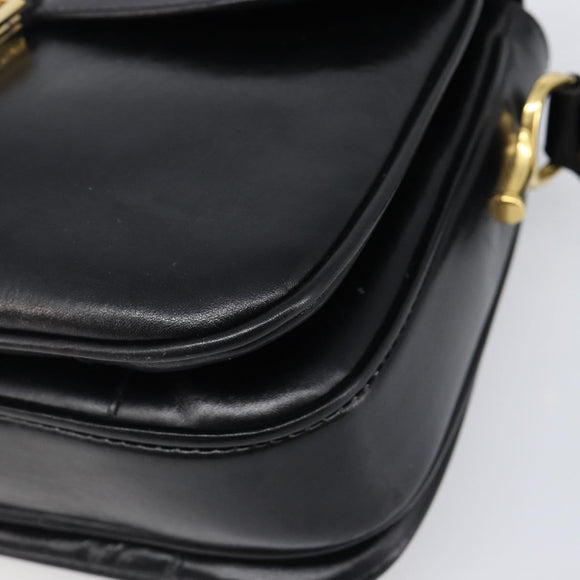 CELINE Shoulder Bag Leather Black Gold Auth mr2877