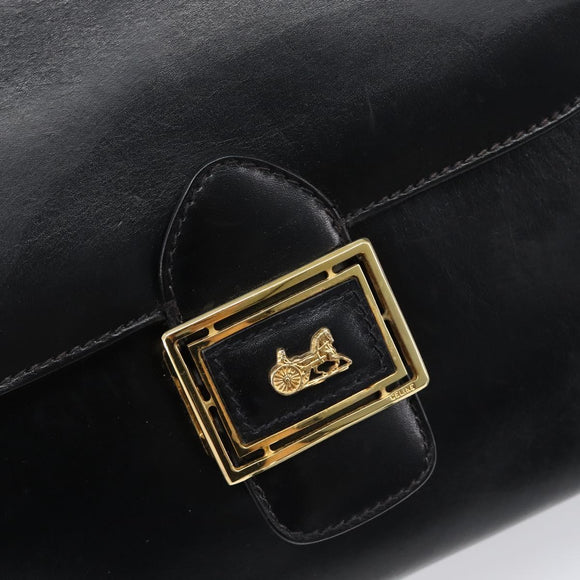 CELINE Shoulder Bag Leather Black Gold Auth mr2877