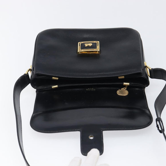 CELINE Shoulder Bag Leather Black Gold Auth mr2877