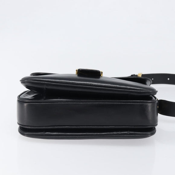 CELINE Shoulder Bag Leather Black Gold Auth mr2877