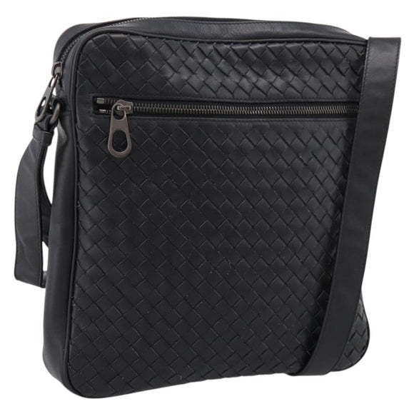 BOTTEGA VENETA INTRECCIATO Shoulder Bag Leather Black Silver Auth mr2878V