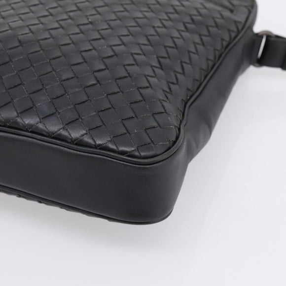 BOTTEGA VENETA INTRECCIATO Shoulder Bag Leather Black Silver Auth mr2878V