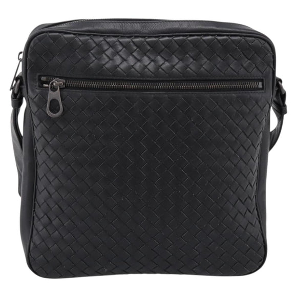 BOTTEGA VENETA INTRECCIATO Shoulder Bag Leather Black Silver Auth mr2878V
