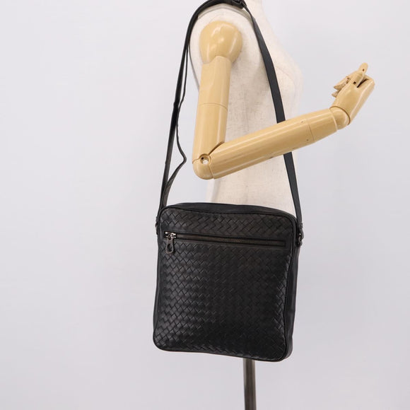 BOTTEGA VENETA INTRECCIATO Shoulder Bag Leather Black Silver Auth mr2878V