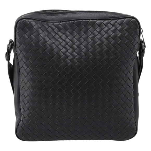 BOTTEGA VENETA INTRECCIATO Shoulder Bag Leather Black Silver Auth mr2878V
