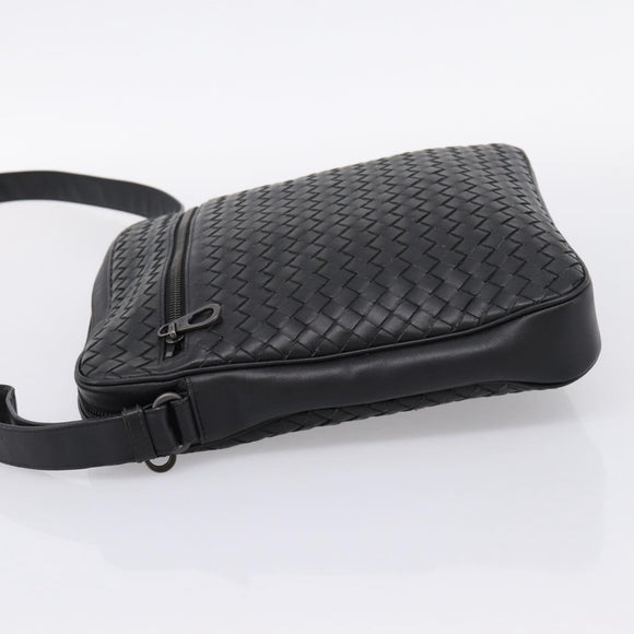 BOTTEGA VENETA INTRECCIATO Shoulder Bag Leather Black Silver Auth mr2878V