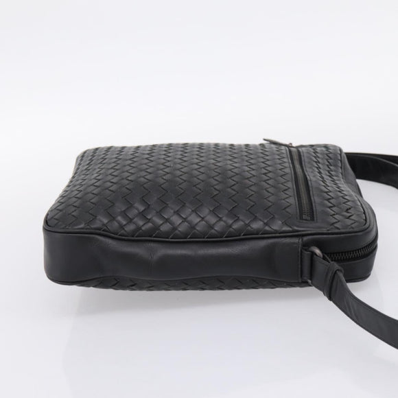BOTTEGA VENETA INTRECCIATO Shoulder Bag Leather Black Silver Auth mr2878V