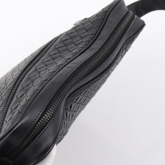 BOTTEGA VENETA INTRECCIATO Shoulder Bag Leather Black Silver Auth mr2878V