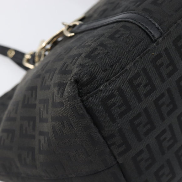 FENDI Zucchino Canvas Hand Bag Black Gold Auth mr2880A