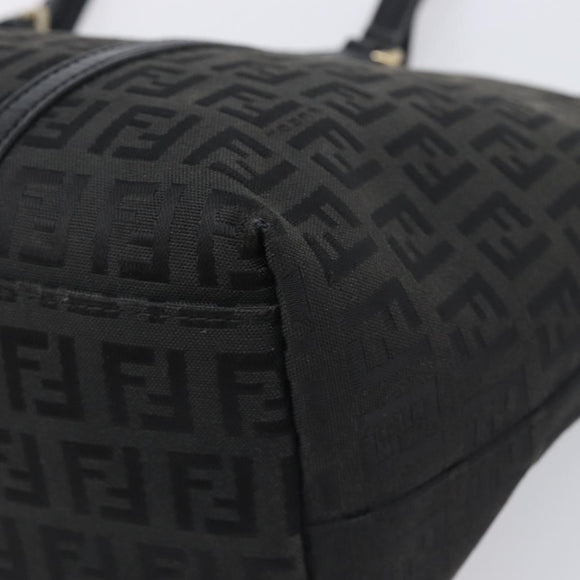 FENDI Zucchino Canvas Hand Bag Black Gold Auth mr2880A