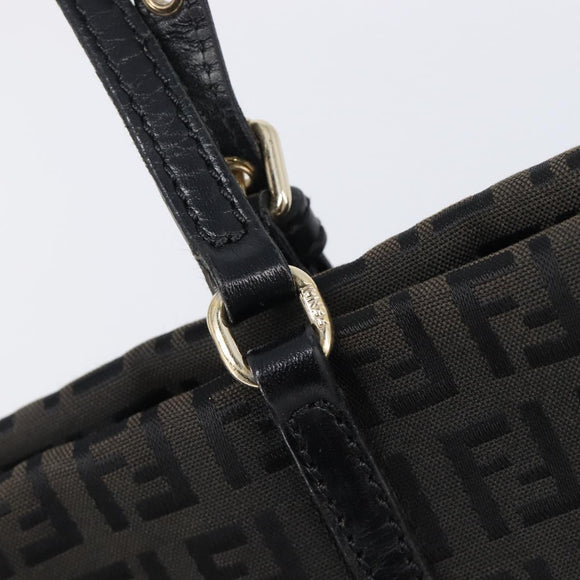FENDI Zucchino Canvas Hand Bag Black Gold Auth mr2880A