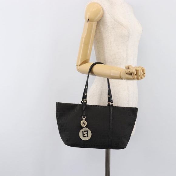 FENDI Zucchino Canvas Hand Bag Black Gold Auth mr2880A