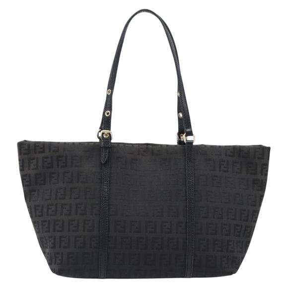 FENDI Zucchino Canvas Hand Bag Black Gold Auth mr2880A