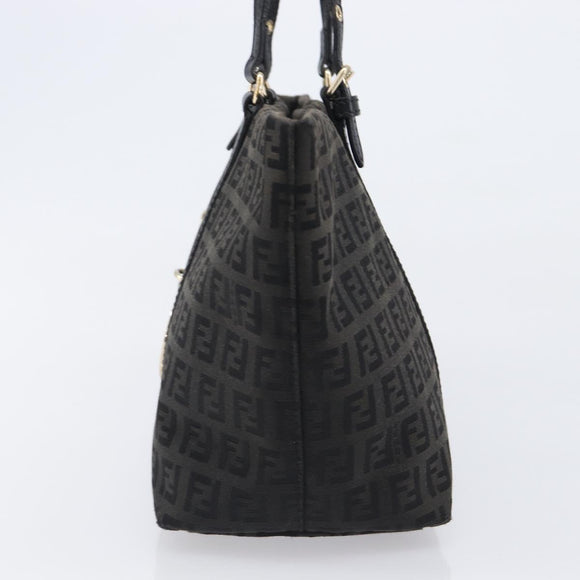 FENDI Zucchino Canvas Hand Bag Black Gold Auth mr2880A