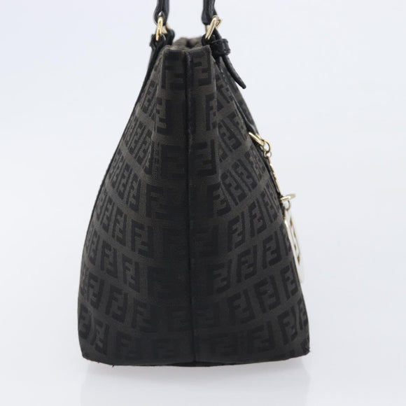FENDI Zucchino Canvas Hand Bag Black Gold Auth mr2880A