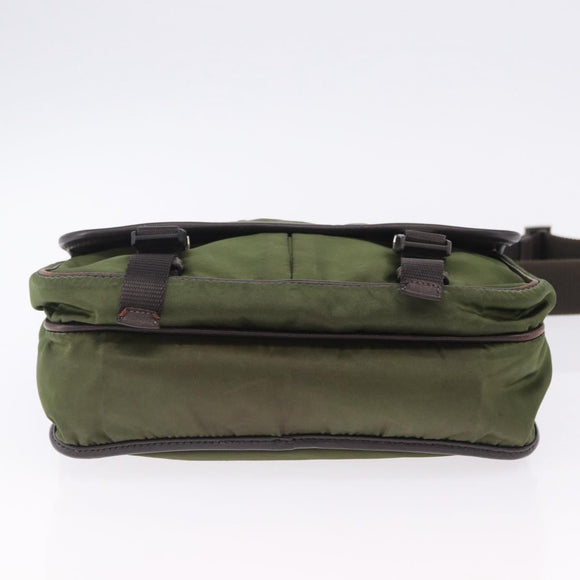 PRADA Shoulder Bag Nylon Khaki Silver Auth mr2884