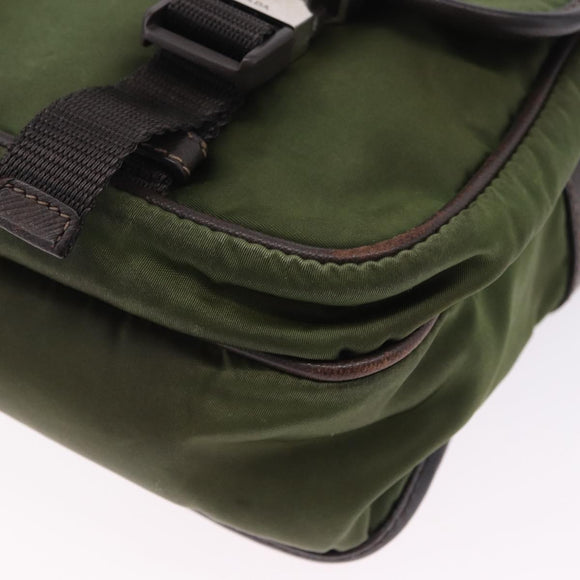 PRADA Shoulder Bag Nylon Khaki Silver Auth mr2884