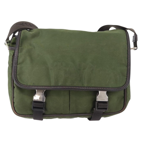 PRADA Shoulder Bag Nylon Khaki Silver Auth mr2884