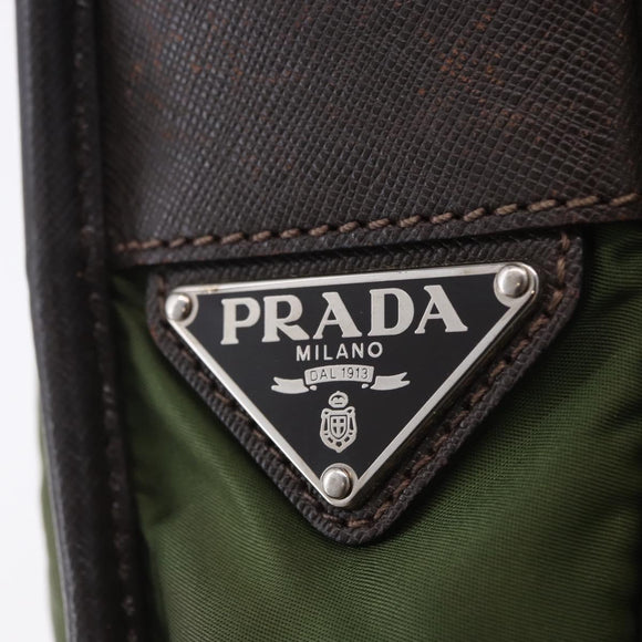 PRADA Shoulder Bag Nylon Khaki Silver Auth mr2884