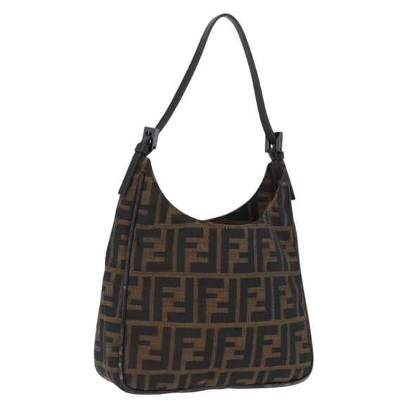 FENDI Zucca Canvas Hand Bag Black Brown Auth mr2886A