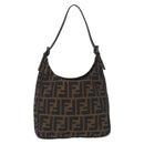 FENDI Zucca Canvas Hand Bag Black Brown Auth mr2886A-13