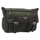 PRADA Shoulder Bag Nylon Khaki Silver Auth mr2887-1