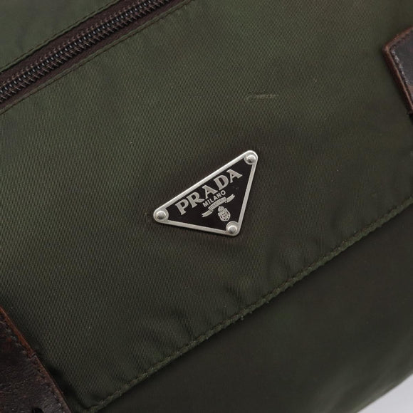 PRADA Shoulder Bag Nylon Khaki Silver Auth mr2887