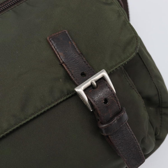 PRADA Shoulder Bag Nylon Khaki Silver Auth mr2887