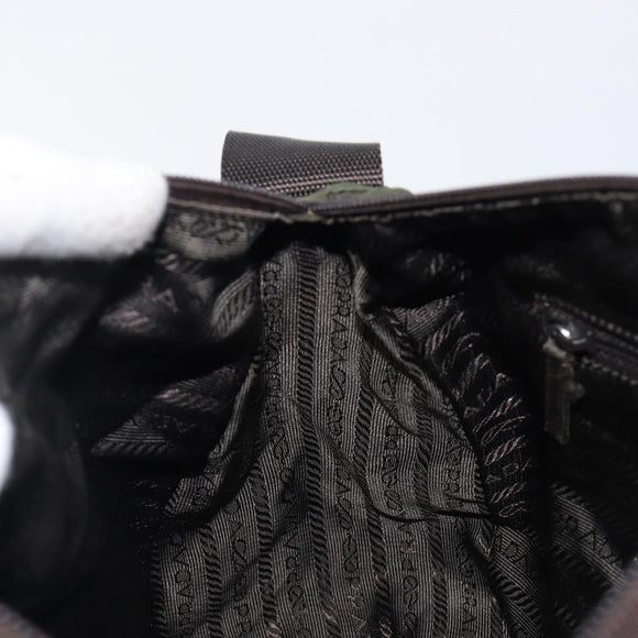 PRADA Shoulder Bag Nylon Khaki Silver Auth mr2887