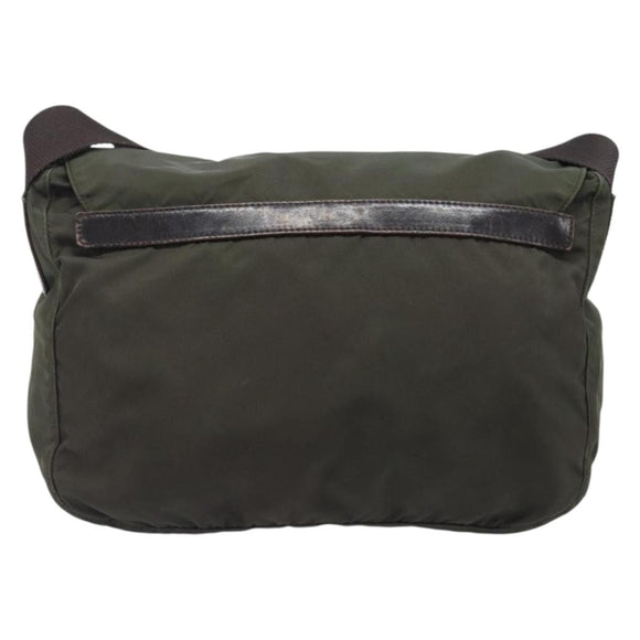 PRADA Shoulder Bag Nylon Khaki Silver Auth mr2887