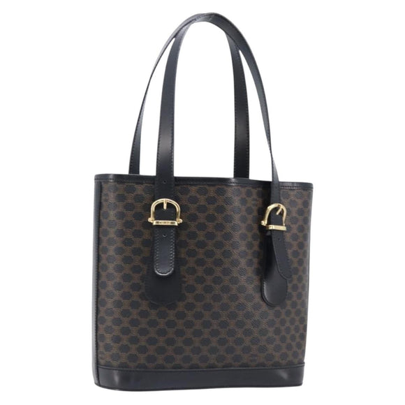CELINE Macadam Canvas Hand Bag PVC Leather Black Gold Auth mr2888A