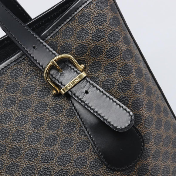 CELINE Macadam Canvas Hand Bag PVC Leather Black Gold Auth mr2888A
