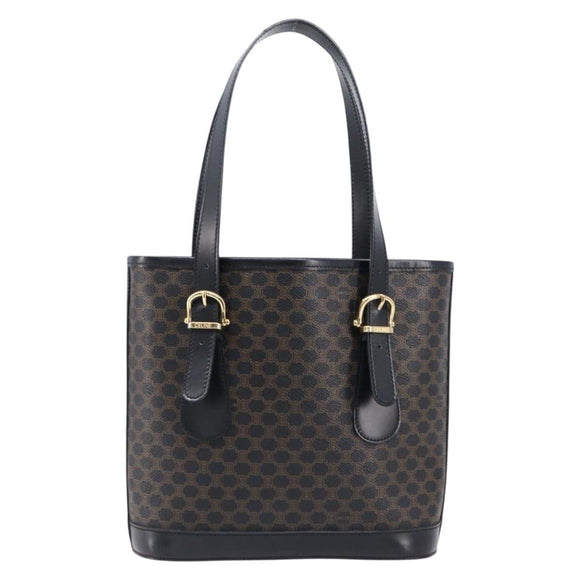 CELINE Macadam Canvas Hand Bag PVC Leather Black Gold Auth mr2888A