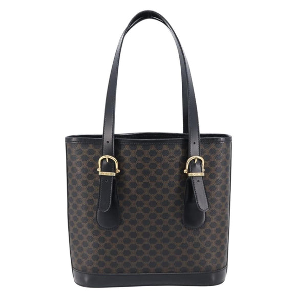 CELINE Macadam Canvas Hand Bag PVC Leather Black Gold Auth mr2888A