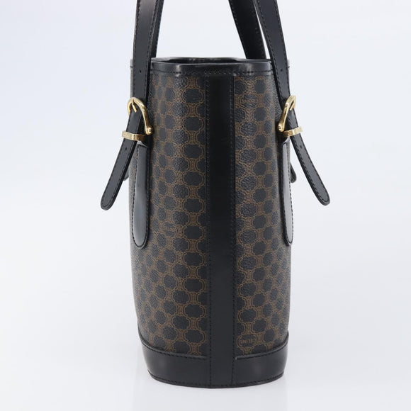 CELINE Macadam Canvas Hand Bag PVC Leather Black Gold Auth mr2888A