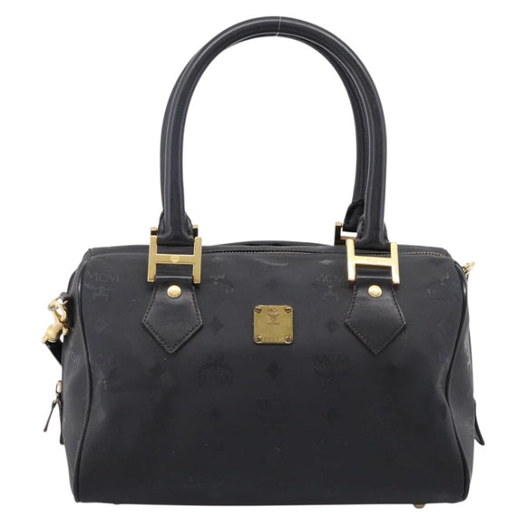 MCM Logogram Vicetos Hand Bag PVC 2way Black Gold Auth mr2890